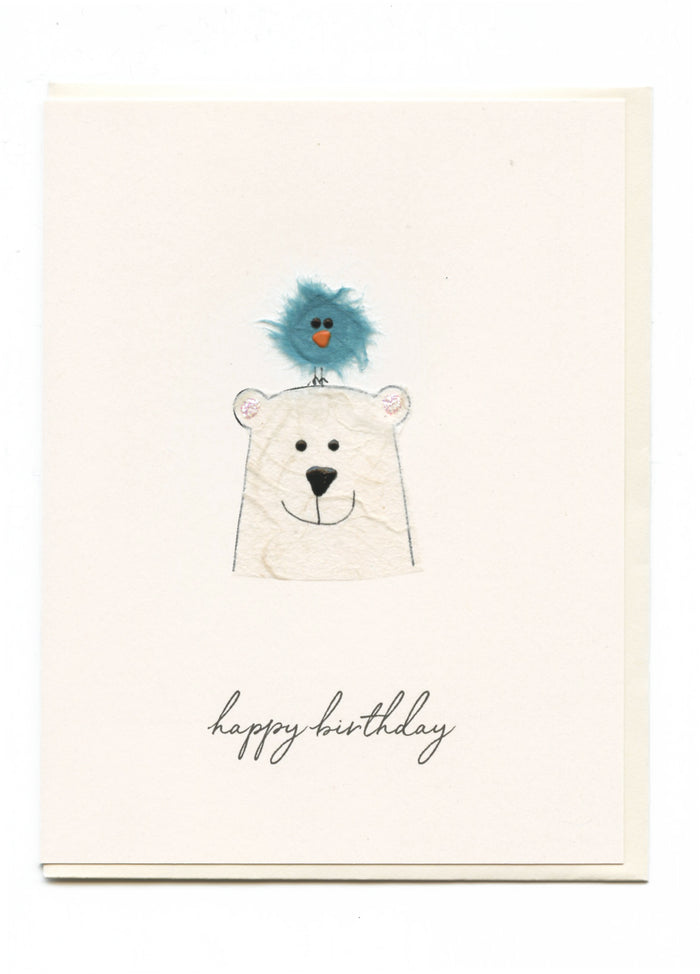 "Happy Birthday" Polar Bear w Bird