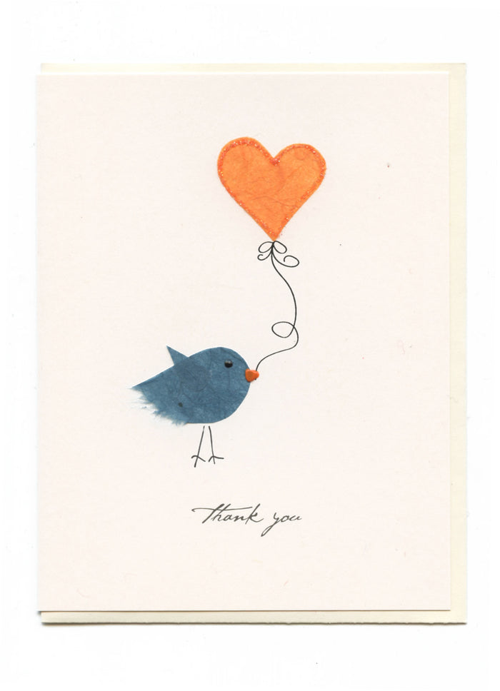 "Thank You" Blue Bird w Heart Balloon